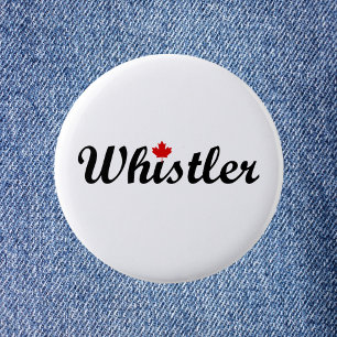 Whistler Canada Script Text Small Maple Leaf Button