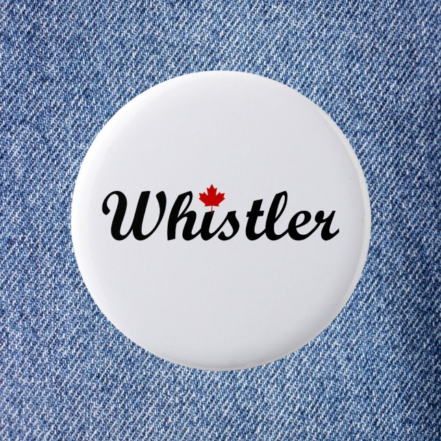 Whistler Canada Script Text Small Maple Leaf Button (Von Creator hochgeladen)
