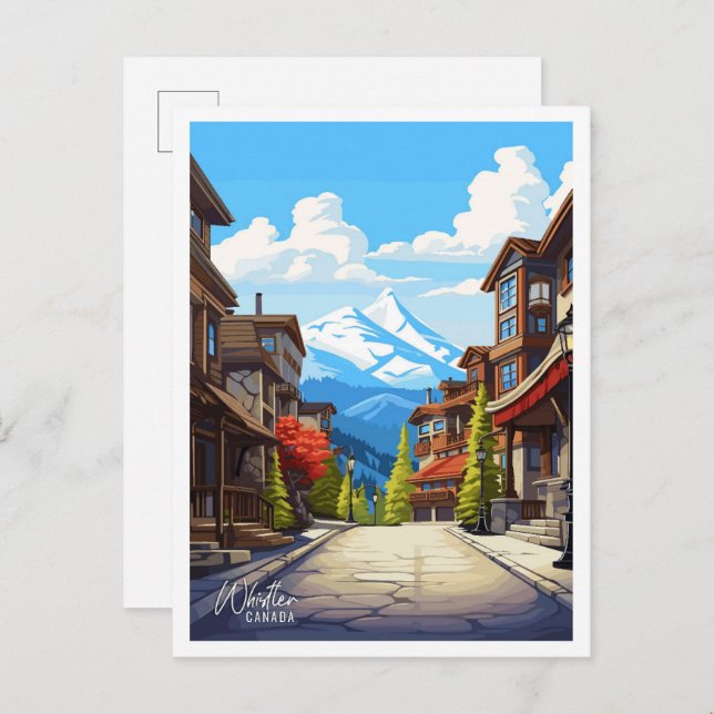 Whistler Canada Vintage Travel Illustration Postkarte (Vorne/Hinten)