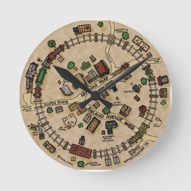 Whistlestop, Texas Runde Wanduhr (Vorderseite)