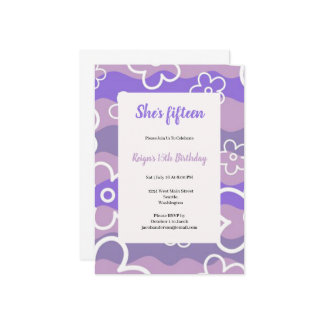 Whit and purple birthday party invitation  einladung