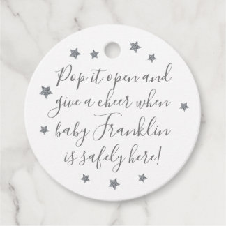 Whit & Silver Boy Baby Dusche Champagner Gefallen Geschenkanhänger