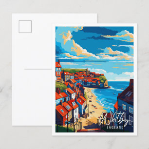 Whitby England Vintage-Reiseillustration Postkarte
