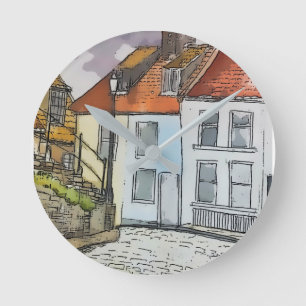 Whitby Steps Scarborough Original Painting Runde Wanduhr