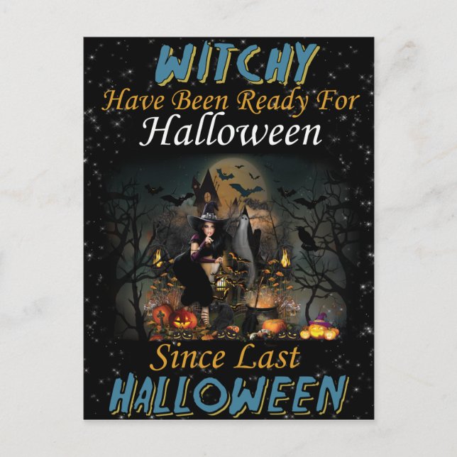 Whitchy sagt glückliche Halloween Postkarte (Vorderseite)