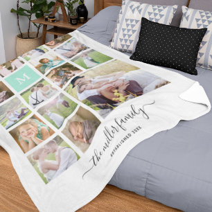 White 16 Foto Collage Monogram Name Calligrafy Fleecedecke