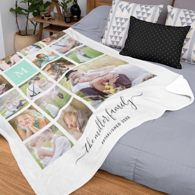 White 16 Foto Collage Monogram Name Calligrafy Fleecedecke (Von Creator hochgeladen)