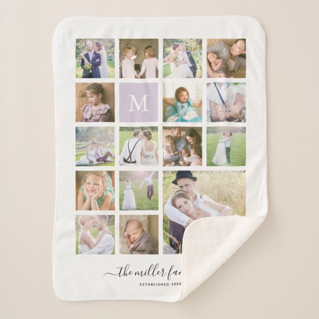 White 16 Foto Collage Monogram Name Calligrafy Sherpadecke (Vorderseite)