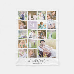 White 16 Foto Collage Monogram Name Kalligrafie Fleecedecke
