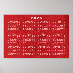 White 2025 Calendar on Customizable Foto Poster