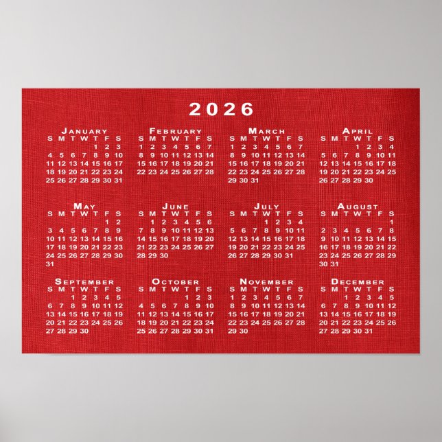 White 2026 Calendar on Customizable Foto Poster (Vorne)