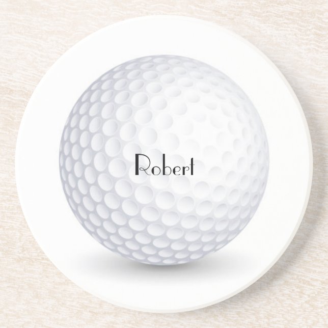 White 3-D Golf Ball Round Sandstone Untersetzer (Vorne)