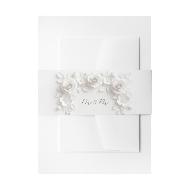 White 3 Floral Initials Wedding Einladungsbanderole (Vorderseite Beispiel)