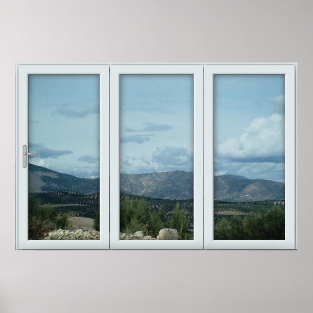 White 3 Pane Window Illusion Country and Mountains Poster (Vorne)