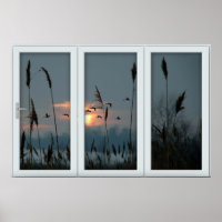 White 3 Pane Window Illusion Flock von Vögeln