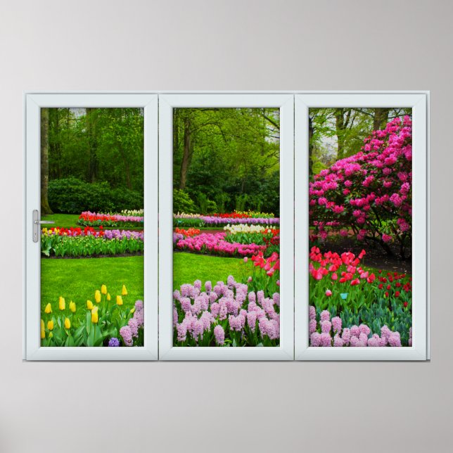 White 3 Pane Window Illusion Spring Garden Poster (Vorne)