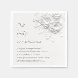 White 3D Flowers Roses Fun Facts Wedding  Serviette