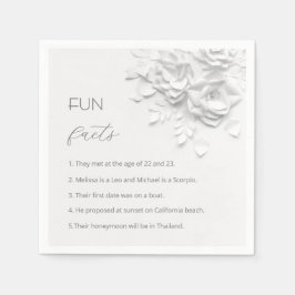 White 3D Flowers Roses Fun Facts Wedding  Serviette