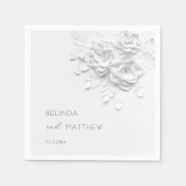 White 3D Flowers Roses Minimalist Wedding  Serviette