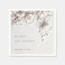White 3D Flowers Roses Minimalist Wedding  Serviette