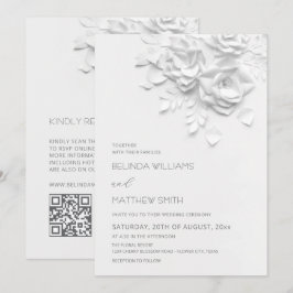 White 3D Flowers Roses Simple Wedding Einladung