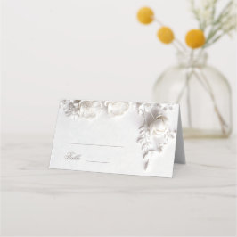 White 3D Flowers Wedding Platzkarte