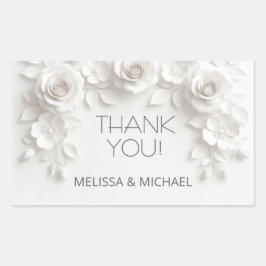 White 3D Roses Wedding Thank You Rechteckiger Aufkleber