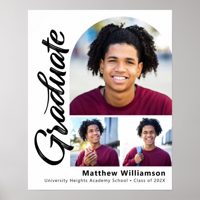 White Abschluss 3 Foto Bold Arch Black Script Poster (Vorne)