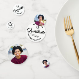 White Abschluss 3 Foto Bold Black Script Cap Konfetti