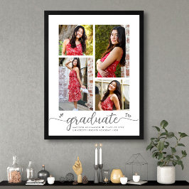 White Abschluss 4 Foto Grau Script Hearts Girly Poster