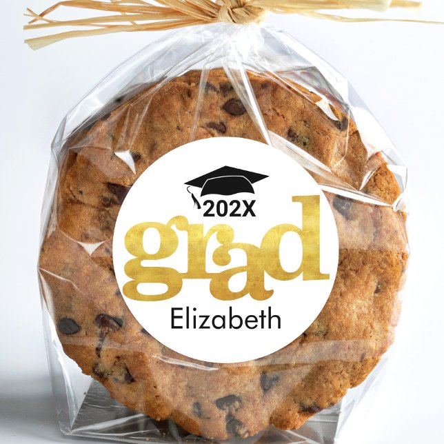 White Abschluss Bold Gold Foil Typografy Modern Runder Aufkleber (Von Creator hochgeladen)