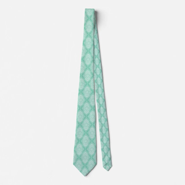 White Abstract Lace Teardrop on Mint-green Krawatte (Vorderseite)