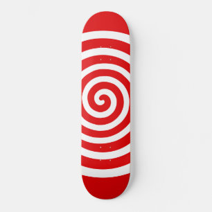White Abstract Spiral Circle on Red Skateboard