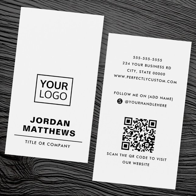 White add Logo Social Media QR Code Visitenkarte (White add logo social media QR code business card)
