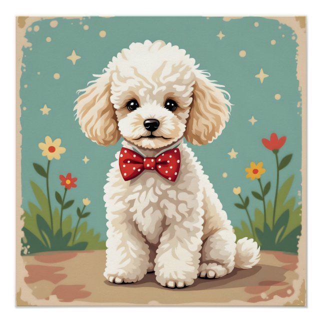 White adorable poodle with bow tie poster (Vorderseite)