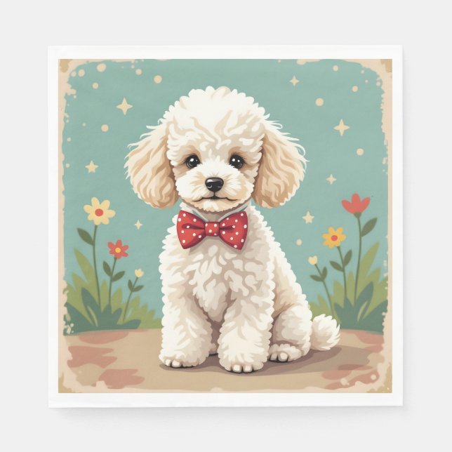 White adorable poodle with bow tie serviette (Vorderseite)