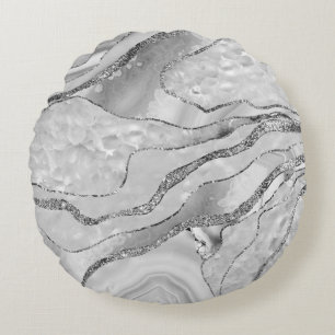 White Agate Silver Glitzer Glam #1 (Imitate Glitze Rundes Kissen