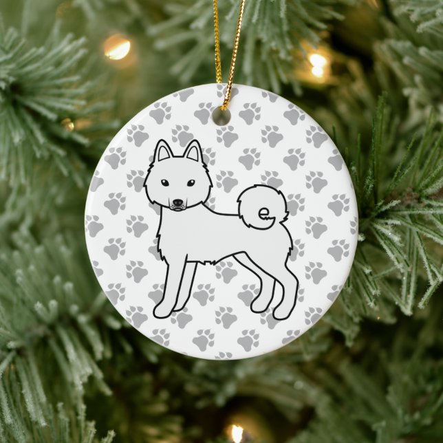 White Alaskan Klee Kai Niedlich Cartoon Dog Keramik Ornament (Baum)