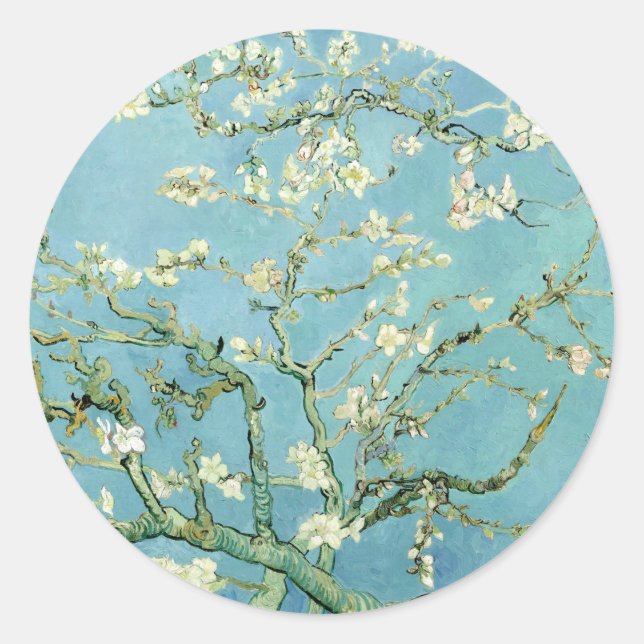 White almond blossom by Vincent Van Gogh Runder Aufkleber (Vorderseite)