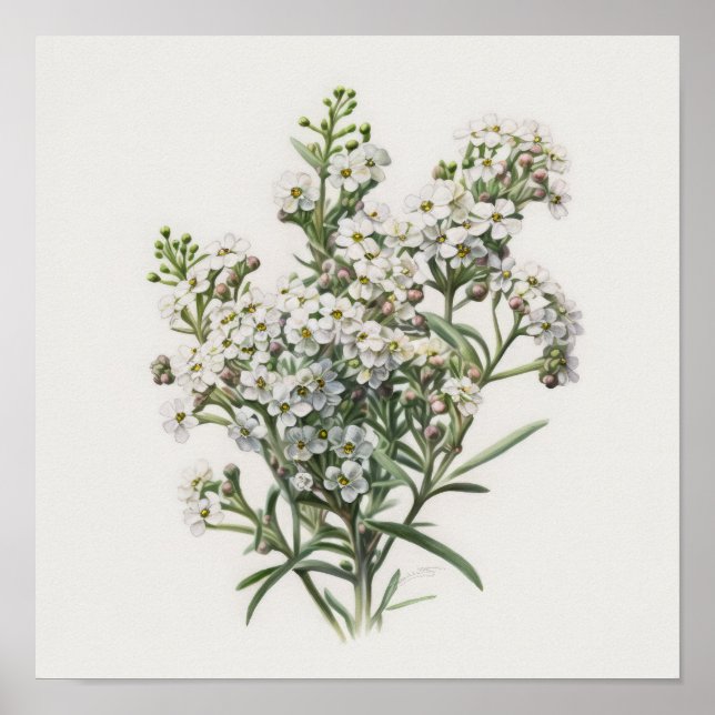 White Alyssum Blume Art Print Poster (Vorne)