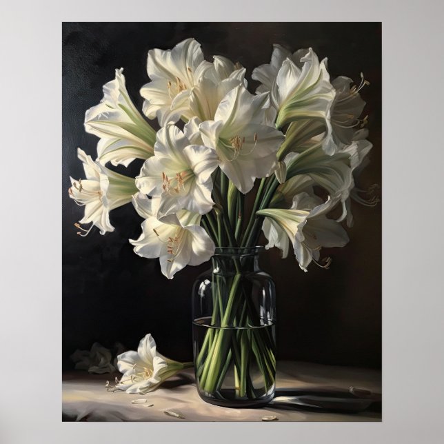 White Amaryllis Blume Art Print Poster (Vorne)