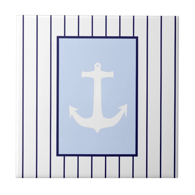 White Anchor Kapitän Blue Stripes Sea Fliese (Vorderseite)