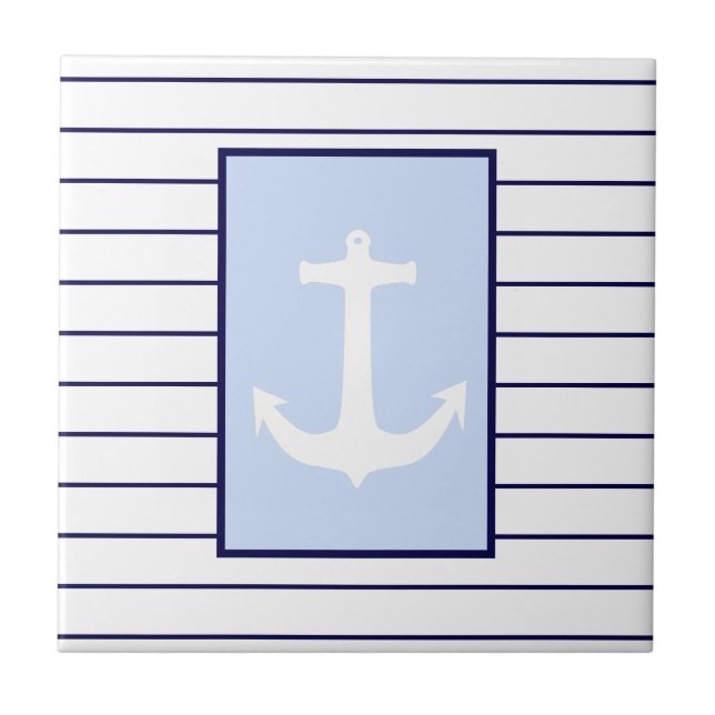 White Anchor Kapitän Blue Stripes Sea Fliese (Vorderseite)