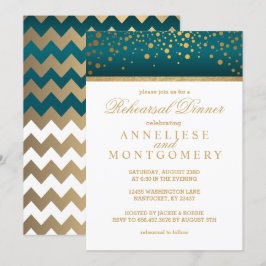 White and Aquamarin Gold Confetti - Probe Dinner Einladung