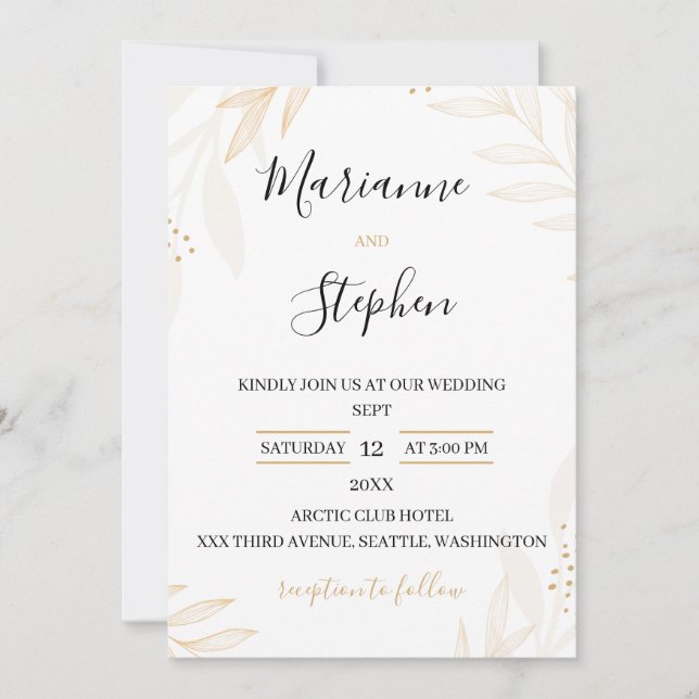 White and Beige Elegant Floral Wedding Invitation Einladung (Vorderseite)