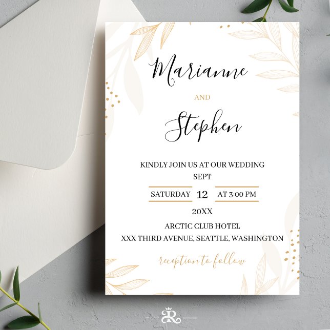 White and Beige Elegant Floral Wedding Invitation Einladung (Von Creator hochgeladen)