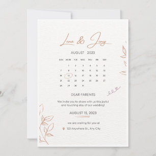 White and Beige Minimalistic Calendar Wedding Invi Einladung