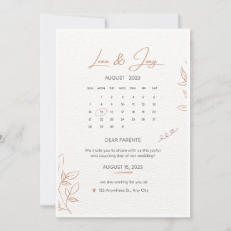 White and Beige Minimalistic Calendar Wedding Invi Einladung