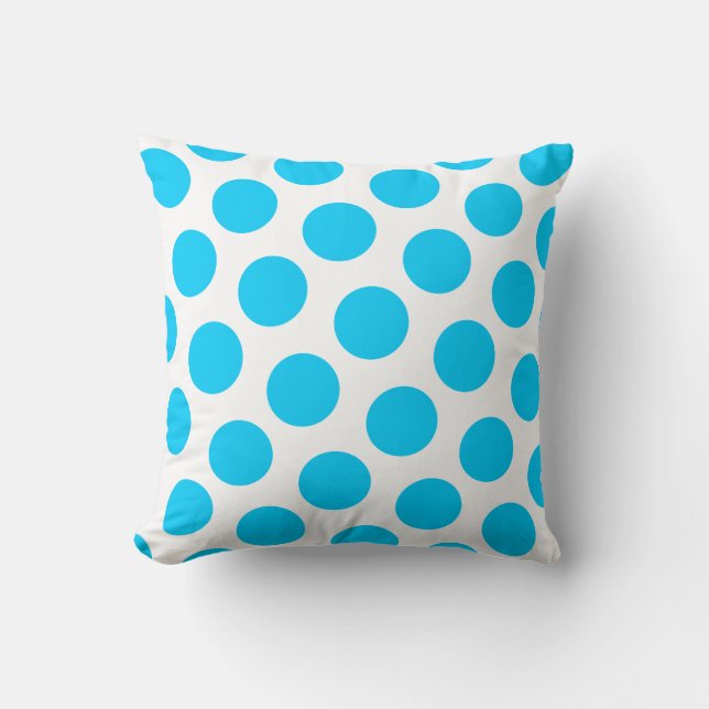 White and Big Aqua Blue Polka Dot Kissen (Vorderseite)