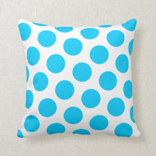 White and Big Aqua Blue Polka Dot Kissen